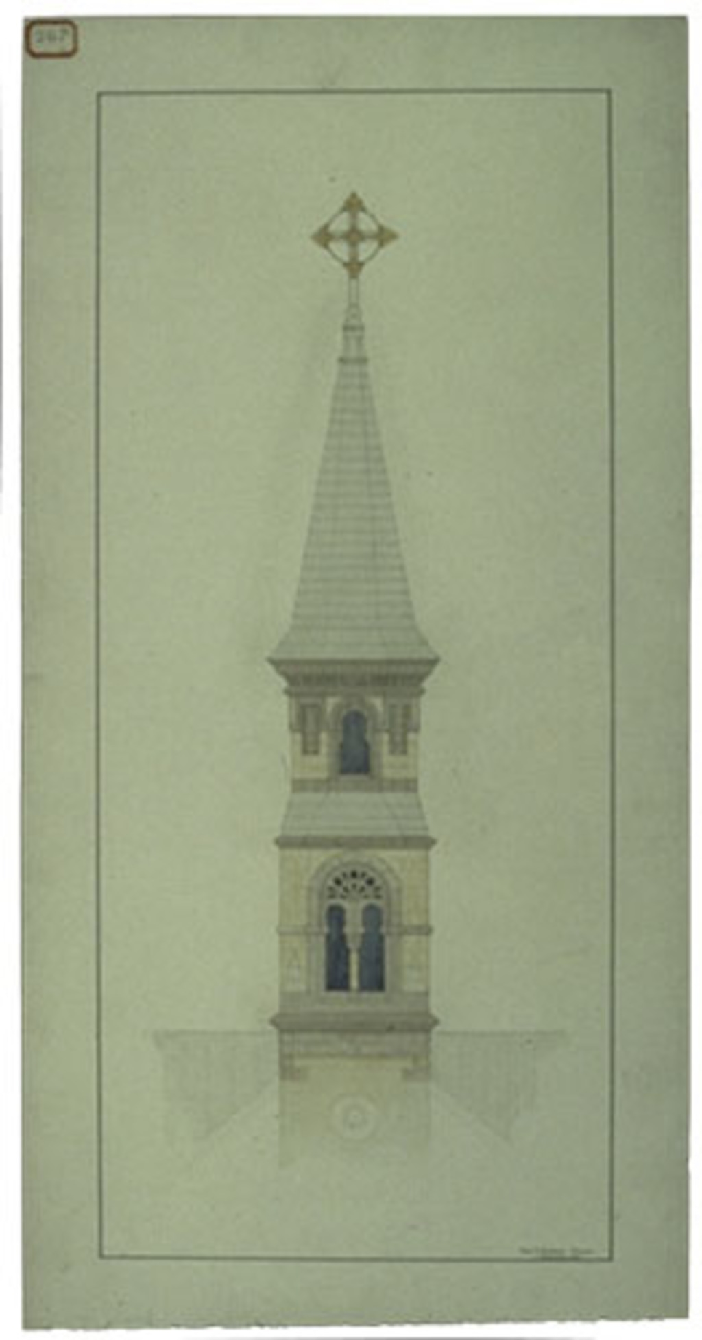 Église Notre-Dame-de-Bonsecours, Montebello. Élévation du clocher