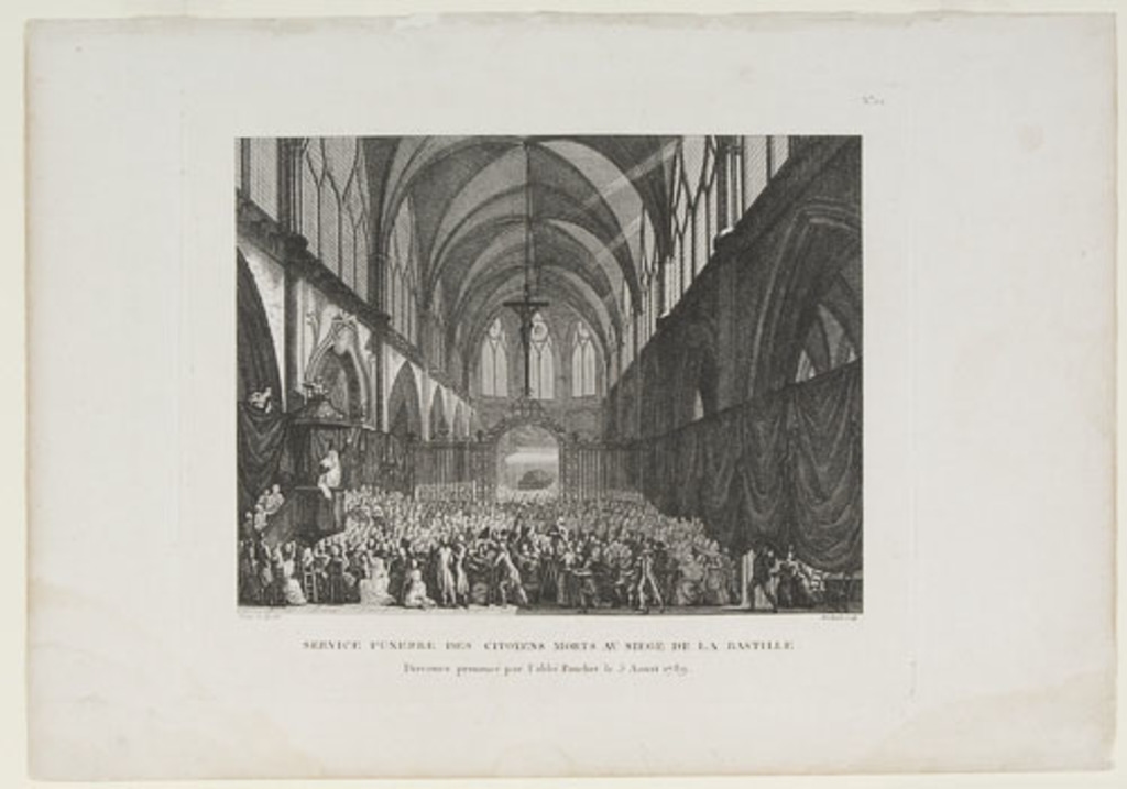 Service funèbre des citoyens morts au siège de la Bastille. Discours prononcé par l'abbé Fauchet, le 5 août 1789. Vingt-deuxième tableau du recueil des Tableaux historiques de la Révolution française (1791-1817)